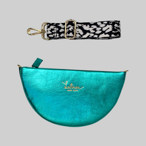 MOON CLUTCH BAG -METALLIC TURQUOISE