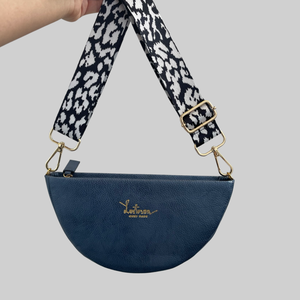 MOON CLUTCH BAG - METALLIC DARK BLUE