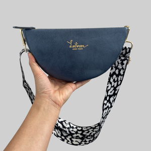 MOON CLUTCH BAG - METALLIC DARK BLUE